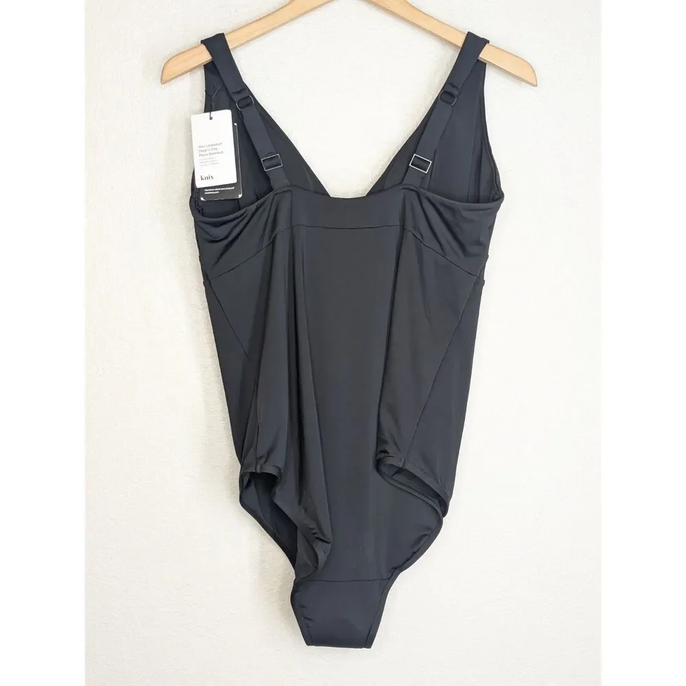 NWT Knix Leakproof Deep V One Piece Swimsuit Long Torso Sz XXL Black Simple